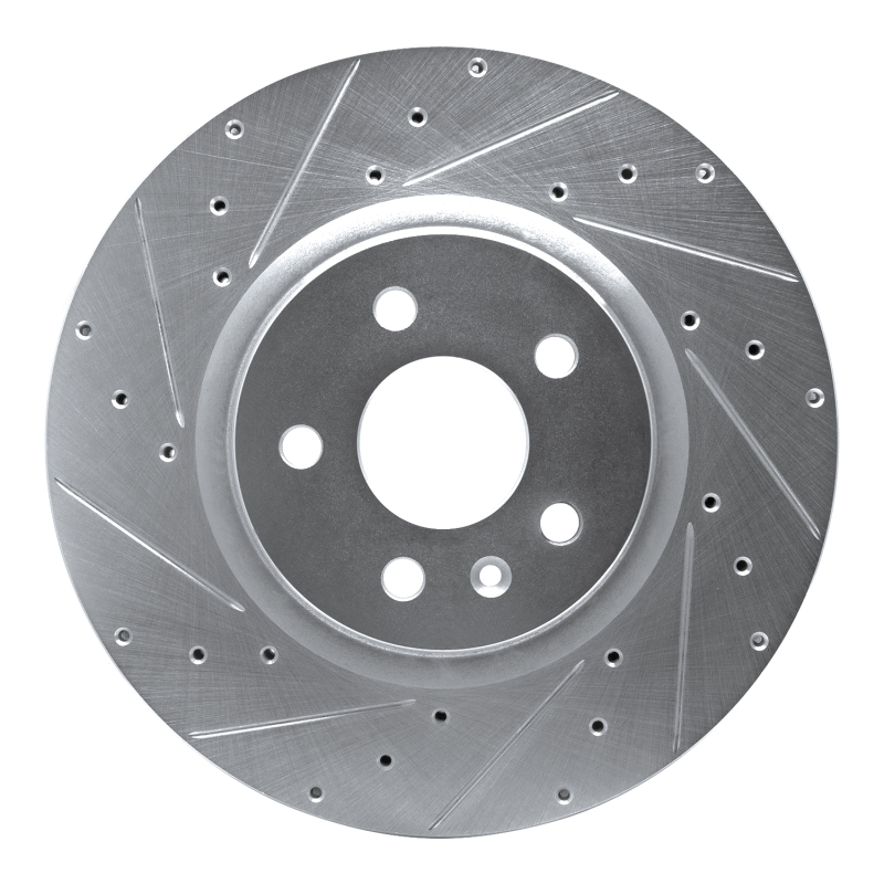 Tesla Model S Brake Rotor (1) - Front Left - R1 Concepts - Drilled & Slotted - Silver - `12-`21